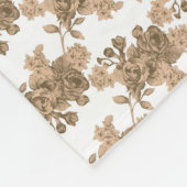 茶色の花が付いた白い背景 フリースブランケット (角)