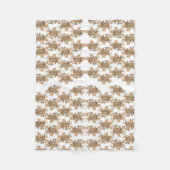 茶色の花が付いた白い背景 フリースブランケット (正面)