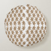 茶色の花が付いた白い背景 ラウンドクッション (裏面)