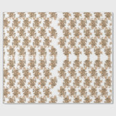 茶色の花が付いた白い背景 ラッピングペーパー (フラット)