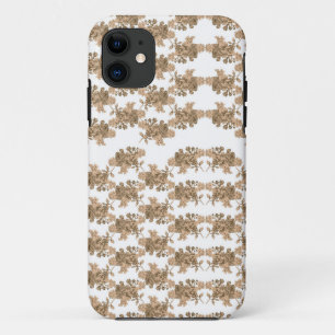 茶色の花が付いた白い背景 iPhone 11 ケース