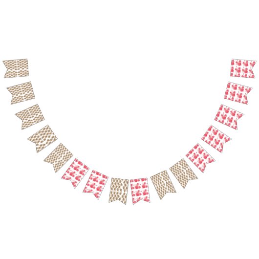 茶色の花が散りばめられた白い背景 バンティングフラッグ (全)