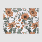 茶色の花と緑の葉の模様 薄葉紙 (正面)