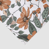 茶色の花と緑の葉花の模様 薄葉紙 (詳細)