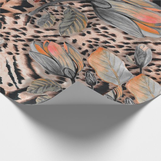 茶色の花パターのある野生のアフリカの動物の皮膚 ラッピングペーパー (角)