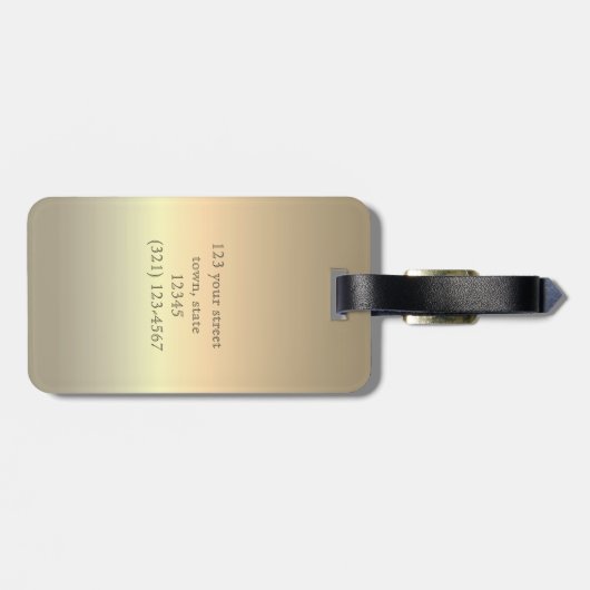 茶色の花崗岩と金箔象モノグラムの ラゲッジタグ (裏面横)