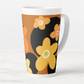 茶色の花模様のマグカップ カフェラテマグ (右アングル)