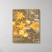 茶色の華美黒草にフローラと葉のモチーフ キャンバスプリント (正面)