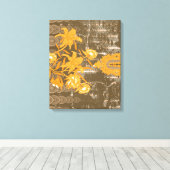 茶色の華美黒草にフローラと葉のモチーフ キャンバスプリント (インサイチュ (ウッドフロア))