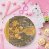 茶色の華美黒草にフローラと葉のモチーフ ペーパープレート (パーティー)