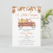 茶色の葉ハートカボチャートラック赤ちゃんシャワー 招待状 (スタンド正面)