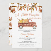 茶色の葉ハートカボチャートラック赤ちゃんシャワー 招待状 (正面/裏面)