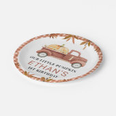 茶色の葉リトルカボチャートラック誕生日 ペーパープレート (アングル)