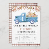 茶色の葉リトルカボチャートラック1st誕生日 招待状 (正面/裏面)