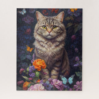 茶色の虎猫(花とビクトリアンスタイル) ジグソーパズル