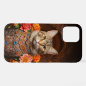 茶色の虎猫(花とビクトリアンスタイル) iPhoneケース (裏面横)