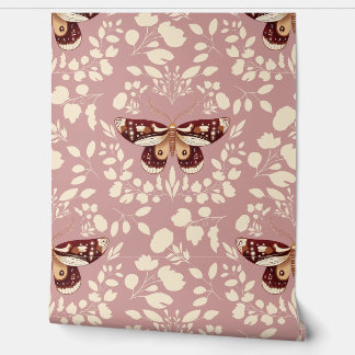 茶色の蛾とクリームの葉の壁紙 壁紙