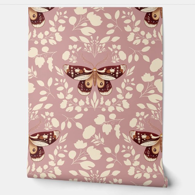 茶色の蛾とクリームの葉の壁紙 壁紙 (ほどく)