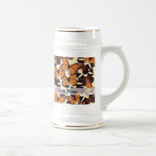 茶色の蝶のパターン ビールジョッキ (右)