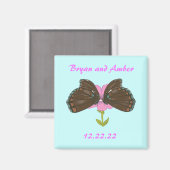 茶色の蝶は日付の磁結婚石を保存 マグネット (正面/裏面)