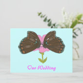 茶色の蝶オンピンク，結婚式招待状 招待状 (スタンド正面)