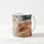 茶色の表面に横たわる獅子と雌獅子 コーヒーマグカップ (正面右)