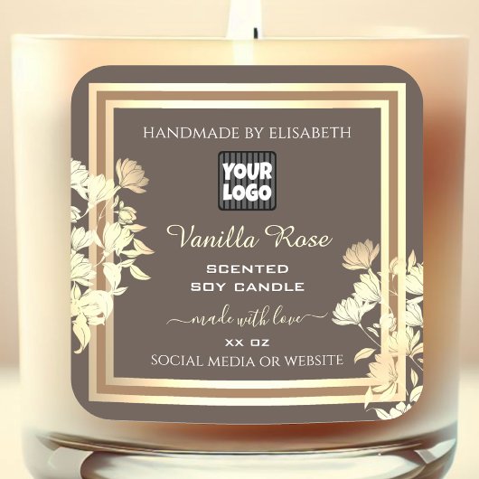 茶色の製品の包装ラベル金ゴールドフレームとロゴ スクエアシール