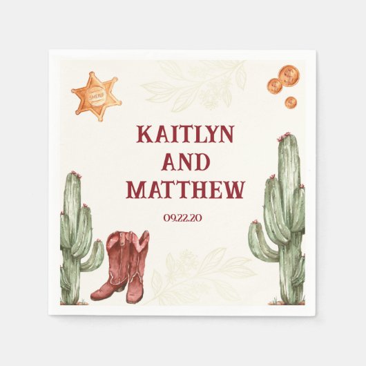 茶色の西の美しい田舎風結婚の スタンダードカクテルナプキン (正面)