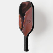 茶色の解凍フェイクレザーパーソナライズされた ピックルボールラケット (左)