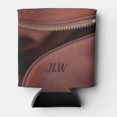 茶色の解凍レザーとカスタマイズ可能なイニシャル 缶クーラー (正面)