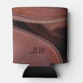 茶色の解凍レザーとカスタマイズ可能なイニシャル 缶クーラー (裏面)