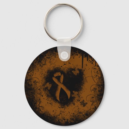 茶色の認識度リボングランジハート キーホルダー (正面)