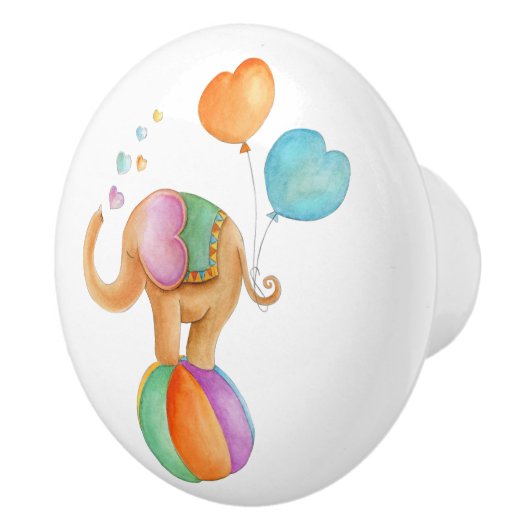 茶色の象のウィムシーな水色のサーカスのドアノブ セラミックノブ (右)