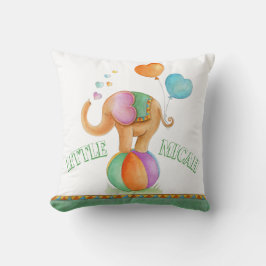 茶色の象の水色のサーカスベビー名の枕 クッション