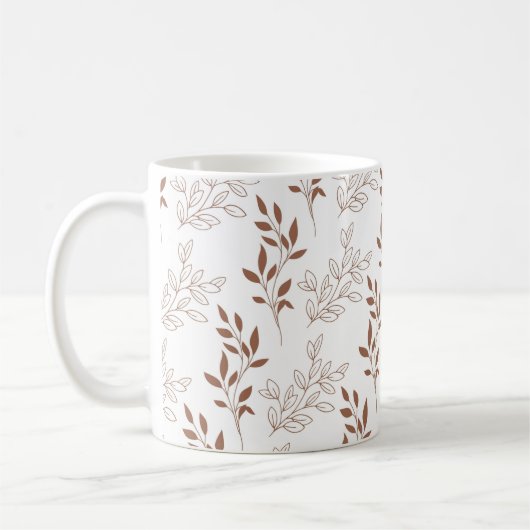 茶色の赤いレトロヴィンテージ葉パターン コーヒーマグカップ (左)