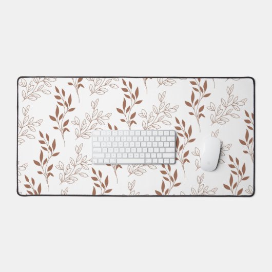 茶色の赤いレトロヴィンテージ葉パターン デスクマット (キーボード&マウス)