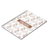 茶色の赤いレトロヴィンテージ葉パターン ノートブック (左側)