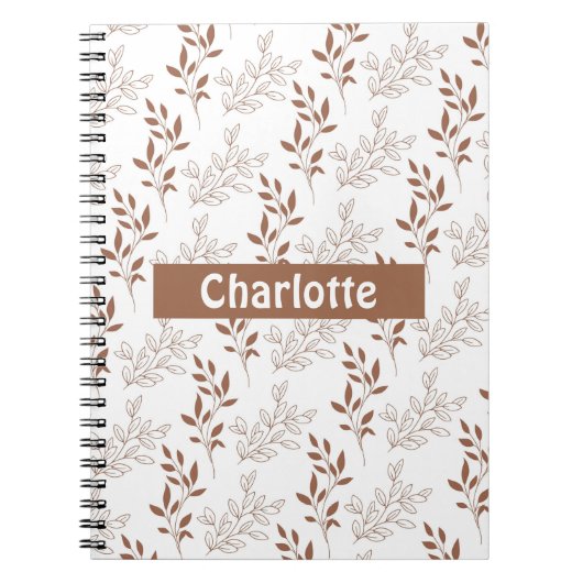 茶色の赤いレトロヴィンテージ葉パターン ノートブック (正面)