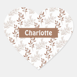 茶色の赤いレトロヴィンテージ葉パターン ハートシール