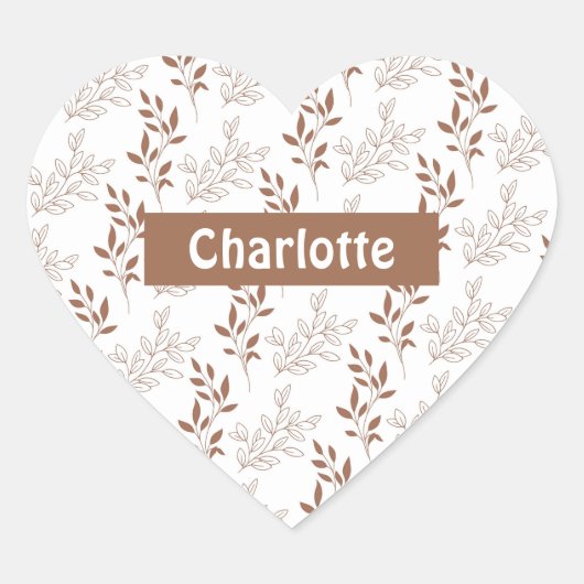 茶色の赤いレトロヴィンテージ葉パターン ハートシール (正面)