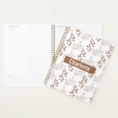 茶色の赤いレトロヴィンテージ葉パターン プランナー手帳 (ディスプレー)