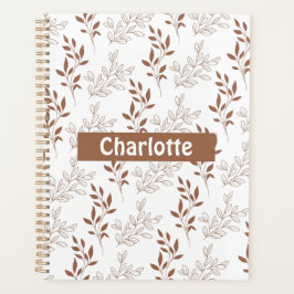 茶色の赤いレトロヴィンテージ葉パターン プランナー手帳