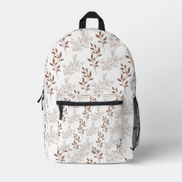 茶色の赤いレトロヴィンテージ葉パターン プリントバックパック