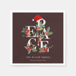 茶色の赤い緑の白い平和のクリスマスリーフ スタンダードカクテルナプキン