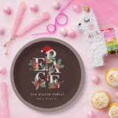 茶色の赤い緑の白い平和のクリスマスリーフ ペーパープレート (パーティー)