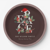 茶色の赤い緑の白い平和のクリスマスリーフ ペーパープレート (正面)