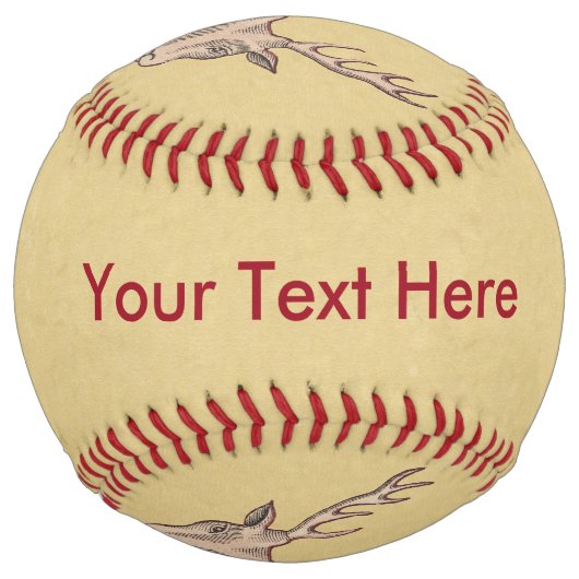 茶色の赤い縁取り雄の鹿の頭の〔雄ジカの〕枝角 ソフトボール (裏面)