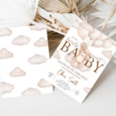 茶色の赤ちゃんクマの風船 ベイビーシャワー 招待状