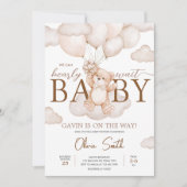 茶色の赤ちゃんクマの風船 ベイビーシャワー 招待状 (正面)