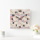 茶色の赤と青の南西パターン スクエア壁時計 (ホーム)